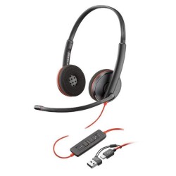 POLY HP AURICULARES UC BLACKWIRE 3220 CON CABLE USB-C MAS ADAPTADOR USB-A