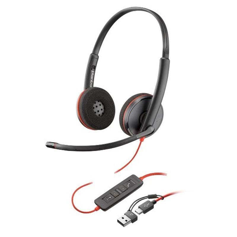 POLY HP AURICULARES UC BLACKWIRE 3220 CON CABLE USB-C MAS ADAPTADOR USB-A