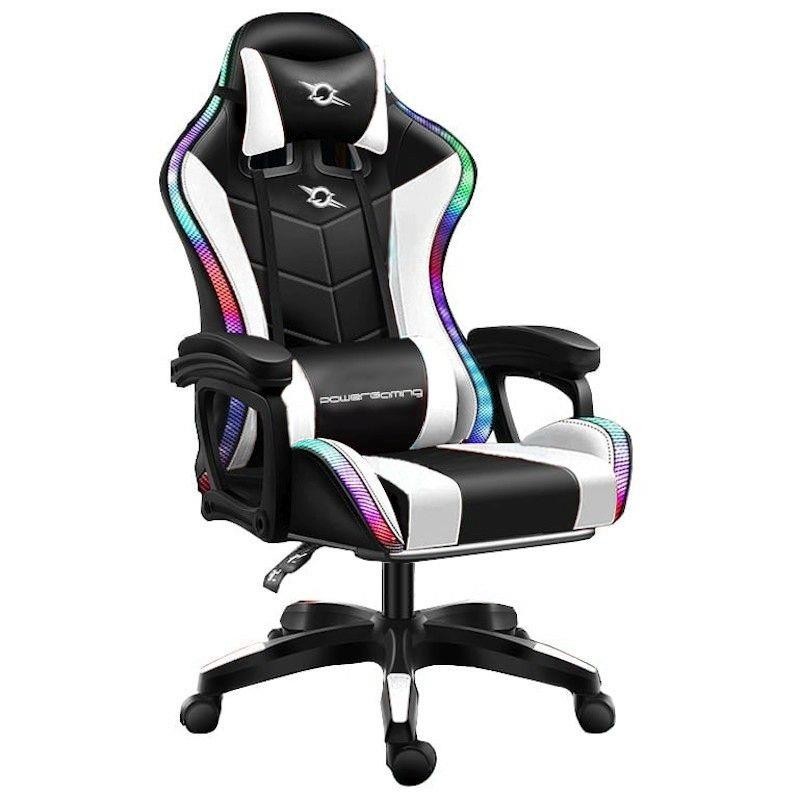 POWERGAMING SILLA GAMING LED RGB NEGRO/BLANCO INCLUYE COJINES CERVICAL Y LUMBAR