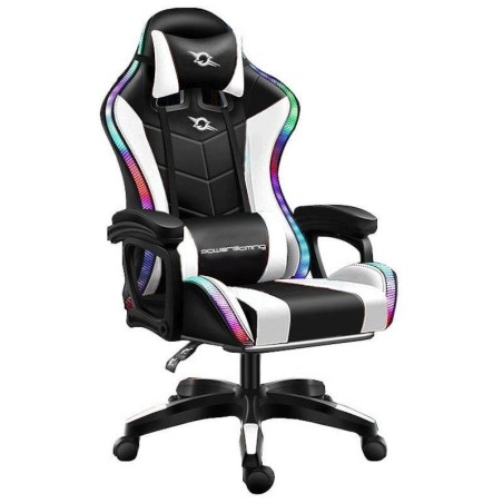 POWERGAMING SILLA GAMING LED RGB NEGRO/BLANCO INCLUYE COJINES CERVICAL Y LUMBAR