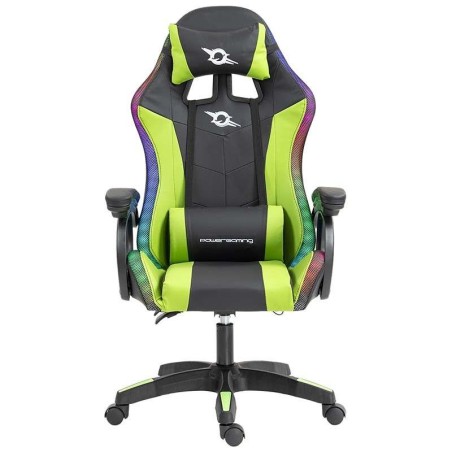 POWERGAMING SILLA GAMING LED RGB NEGRO/VERDE INCLUYE COJINES CERVICAL Y LUMBAR