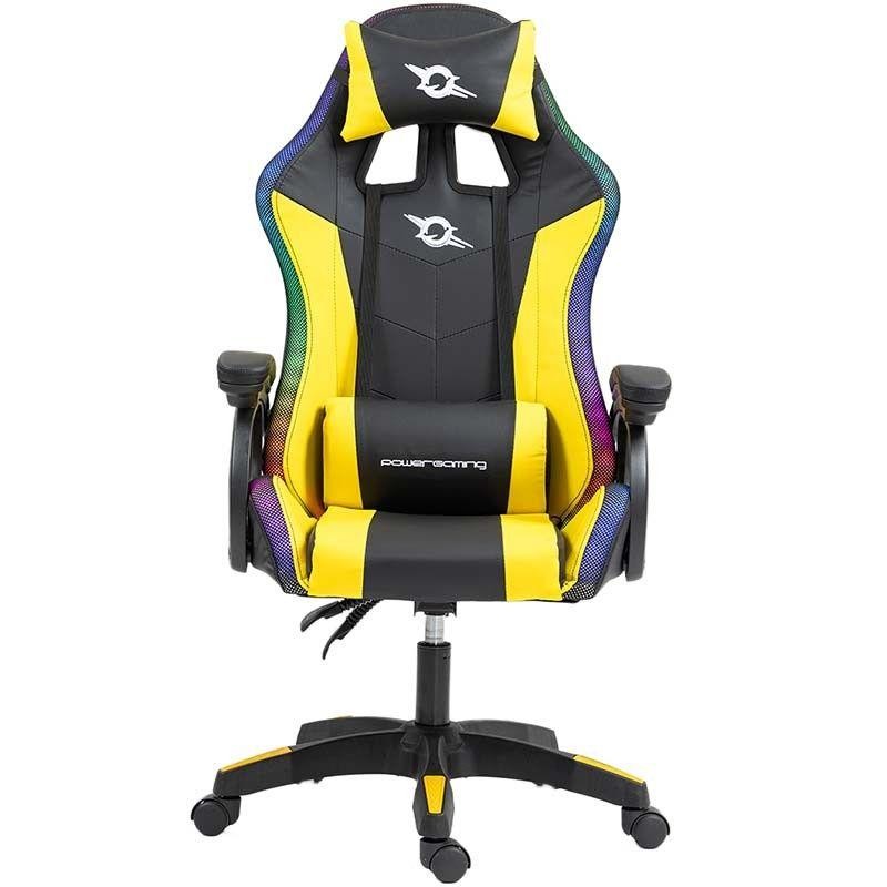 POWERGAMING SILLA GAMING LED RGB NEGRO/AMARILLO INCLUYE COJINES CERVICAL Y LUMBAR