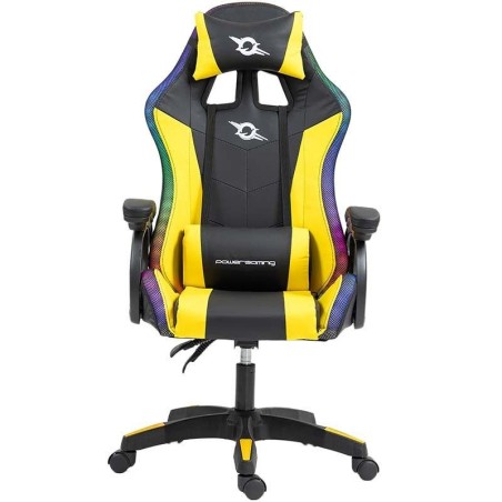 POWERGAMING SILLA GAMING LED RGB NEGRO/AMARILLO INCLUYE COJINES CERVICAL Y LUMBAR