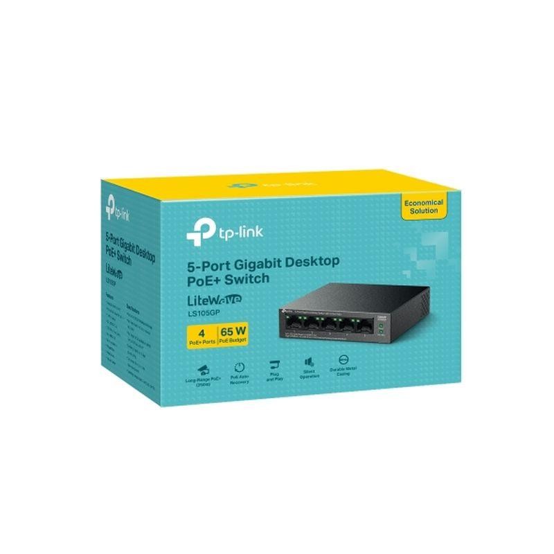 TP-LINK SWITCH GIGABIT DE SOBREMESA 5 PUERTOS 4 PUERTOS POE+
