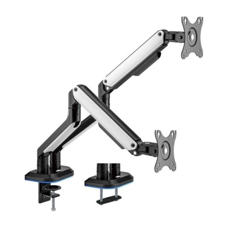AISENS SOPORTE MESA RGB GAMING PARA MONITOR Y TV 9KG 2 BRAZOS 17-32 NEGRO-BLANCO GIRATORIO E INCLINABLE