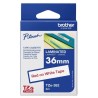 BROTHER CINTA LAMINADA TZE262 36MM TEXTO ROJO SOBRE FONDO BLANCO. ANCHO: 36 MM. LONGITUD: 8 M