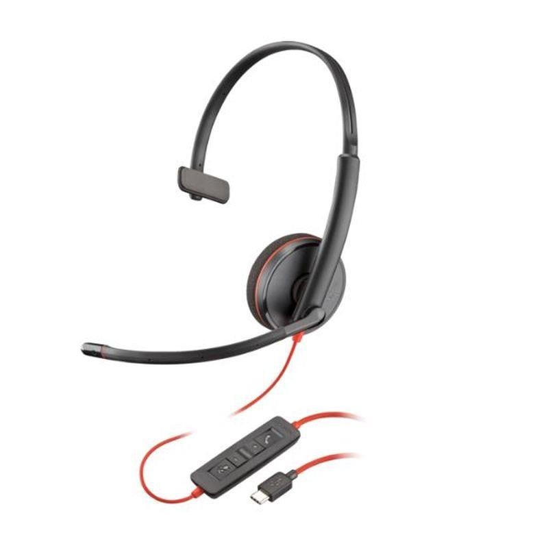 POLY AURICULARES CON CABLE BLACKWIRE 3210 + ADAPTADOR USB-C/A