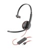 POLY AURICULARES CON CABLE BLACKWIRE 3210 + ADAPTADOR USB-C/A