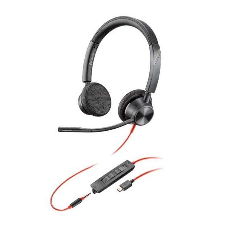 HP POLY AURICULAR ESTEREO USB-C BLACKWIRE 3325 + ENCHUFE 3,5MM + ADAPTADOR USB-C/A