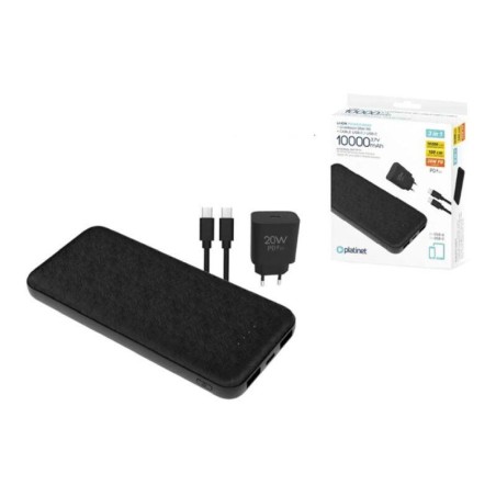 PLATINET POWERBANK 10.000mAh + CARGADOR 20W + CABLE USB-C NEGRO