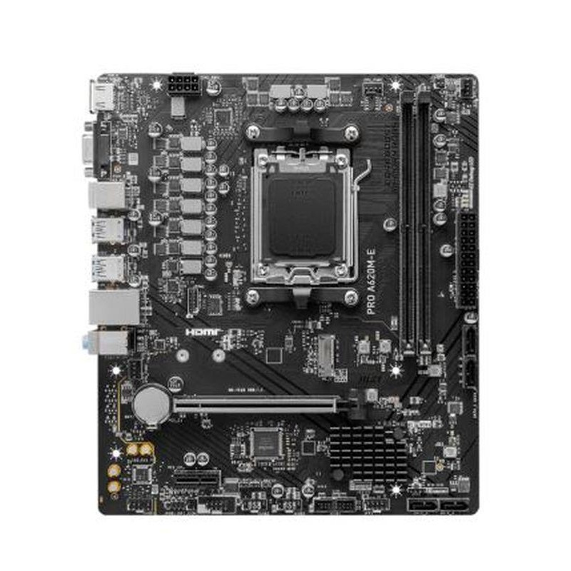 MSI PLACA BASE PRO A620M-E AM5 MATX 2XDDR5 AMD Ryzen 9000/ 8000/ 7000 Series/ MATX/2XDDR5/1 x HDMI/1 x D-SUB.