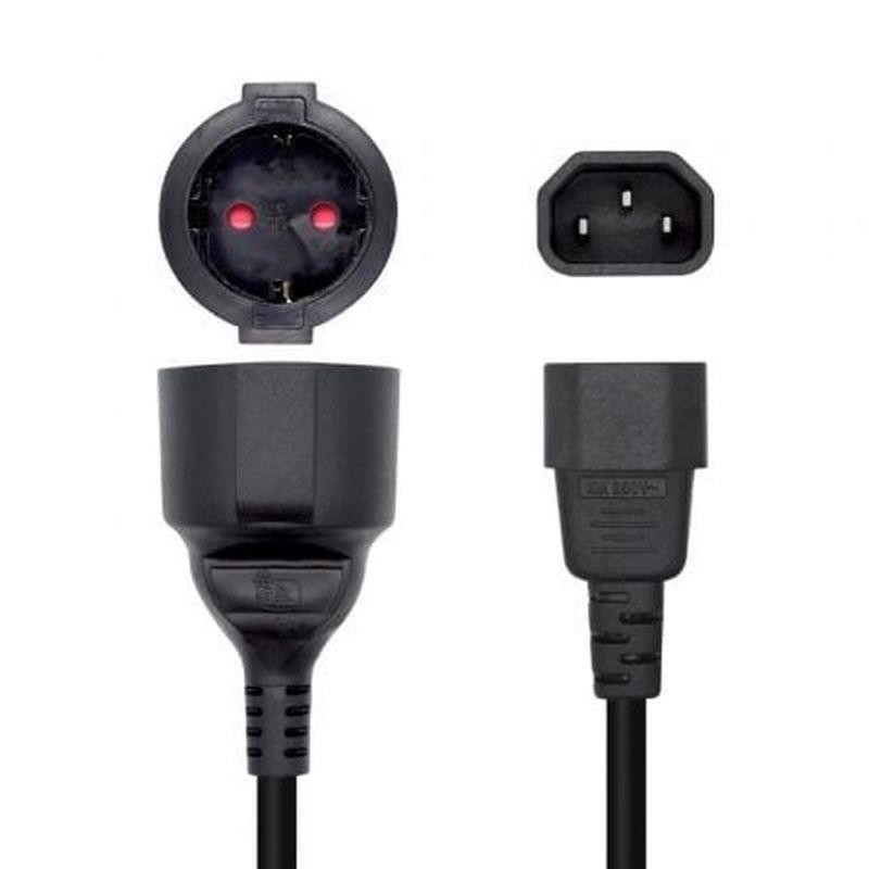 AISENS CABLE DE ALIMENTACION ADAPTADOR C14 MACHO- CEE7 HEMBRA 25CM NEGRO
