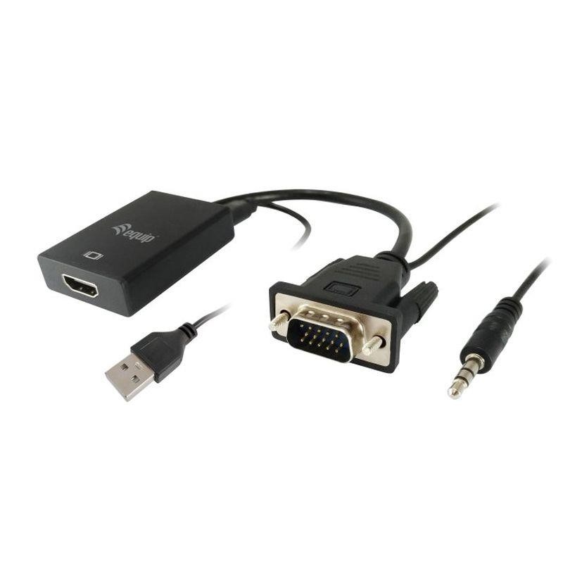 EQUIP ADAPTADOR VGA MACHO A HDMI HEMBRA CON AUDIO JACK 3.5