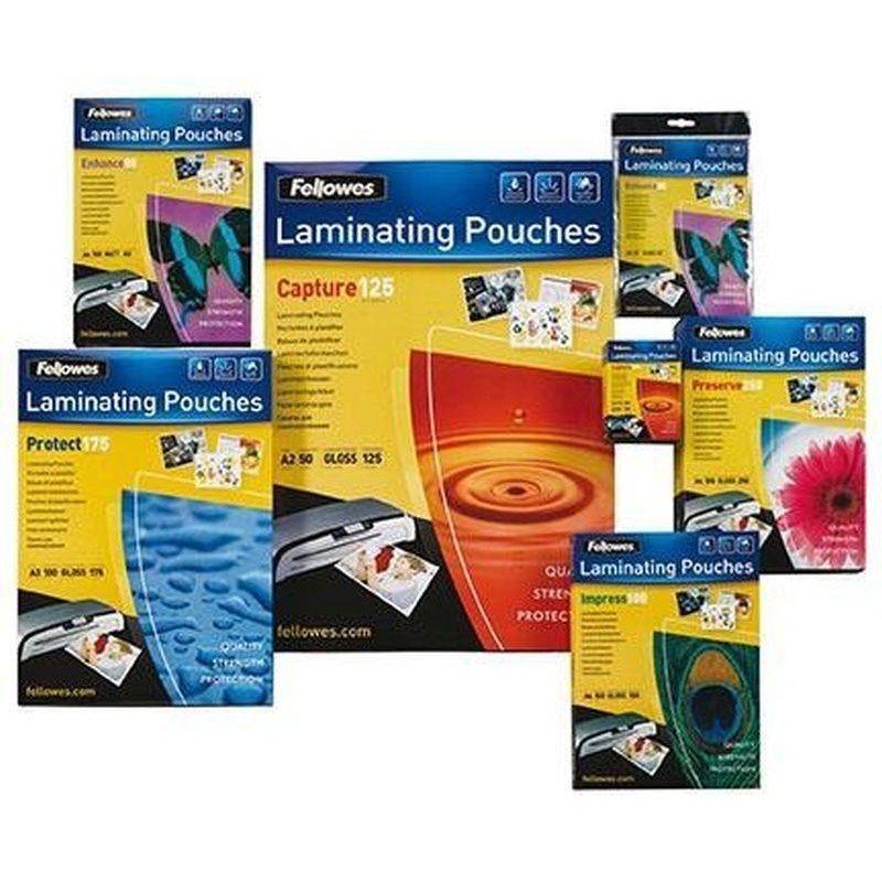 FELLOWES FUNDAS PLASTIFICAR 125 MICRAS 65X95MM BRILLO PACK 100 UD