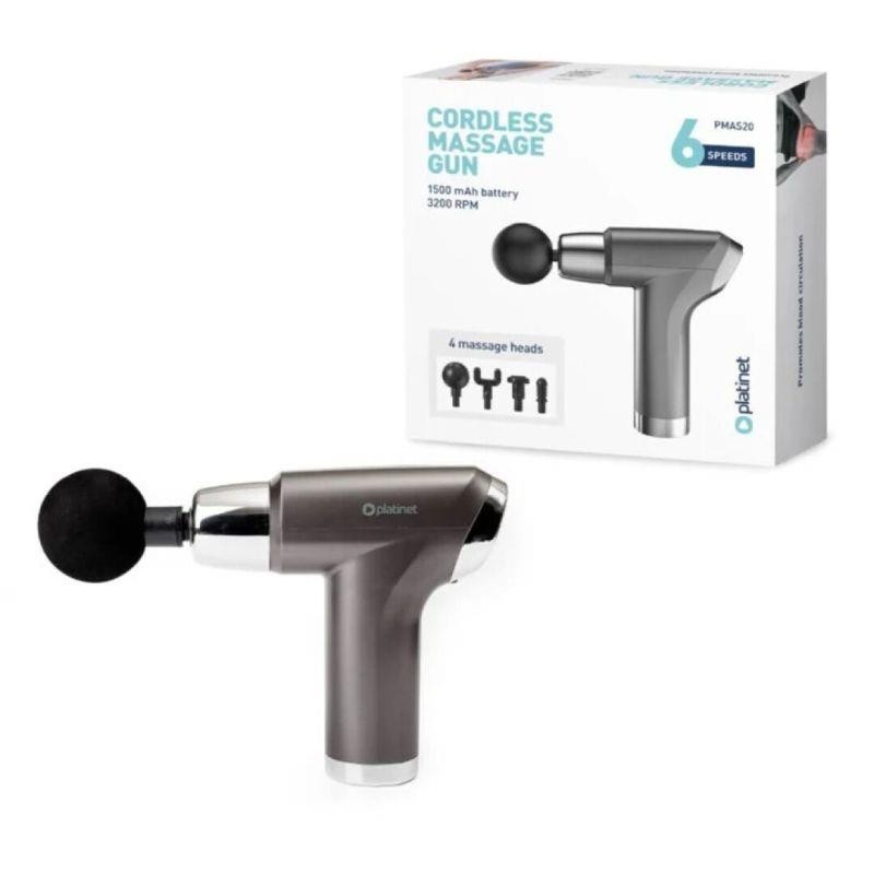 PLATINET PISTOLA MASAJEADORA 1200mAh 1800-3200RPM 4 CABEZALES