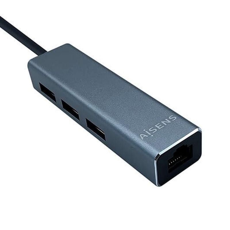 AISENS HUB USB 3.0 + RED GIGABIT GRIS 3 PUERTOS USB / 1 PUERTO RJ45