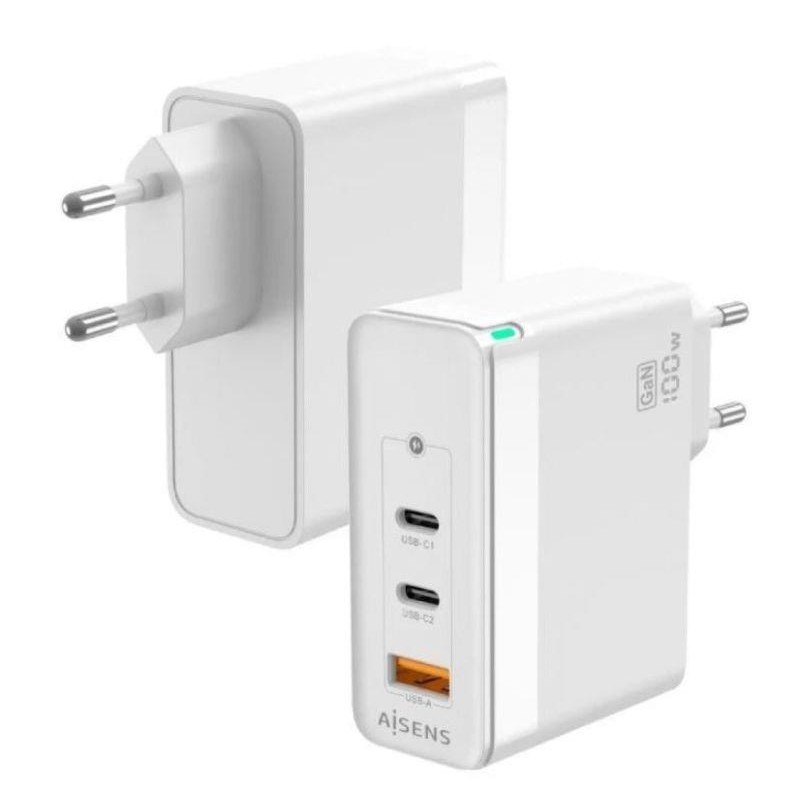 AISENS CARGADOR PARED ASCH-100W3P008-W/ 100W/ 1xUSB/ 2xUSB-C /BLANCO