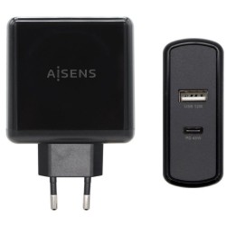 AISENS CARGADOR PARED 57W NEGRO 1xUSB-C PD3.0 45W, 1xUSB-A 5V/2.4A 12W