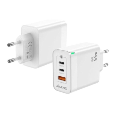 AISENS CARGADOR PARED ASCH-65W3P007-W/ 65W/ 1xUSB/ 2xUSB-C /BLANCO