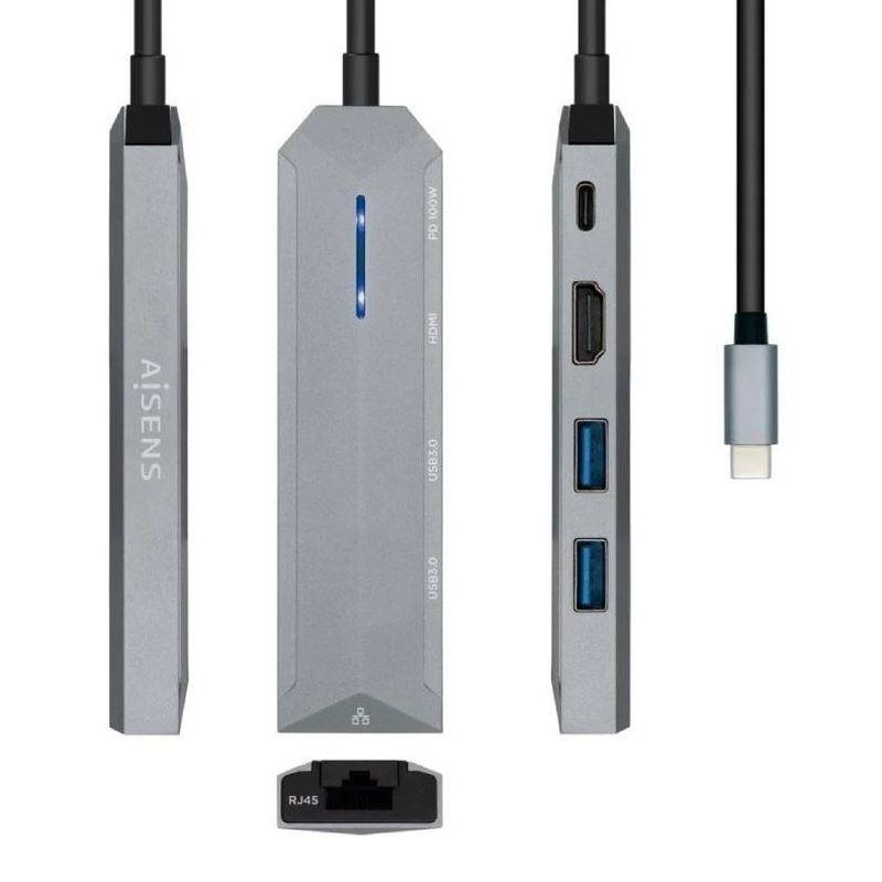 AISENS DOCKING ASUC-5P003-GR GRIS 1 HDMI/ 2 USB/ 1 RJ45/ 1 Audio/ USB PD