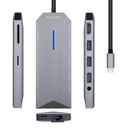 AISENS DOCKING STATION ASUC-9P001-GR GRIS 1 HDMI/ 3 USB/ 1 RJ45/ 1 Audio/ 1 Lector Tarjetas / USB PD