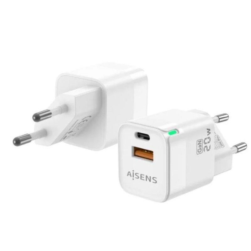 AISENS CARGADOR PARED ASCH-20W2P002-W/ 20W/ 1XUSB/ 1xUSB-C /BLANCO