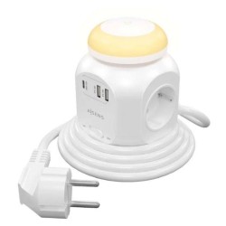 AISENS REGLETA 4 TOMAS CON INTERRUPTOR/ BLANCO 4 Tomas de Corriente/ 1 USB Tipo-C/ 2 USB/ Cable 1.8m