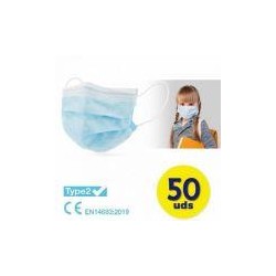 MASCARILLA AZUL INFANTILES 50 UND COLOR AZUL - 3 CAPAS - EFICACIA DE FILTRACION BACTERIANA  98%