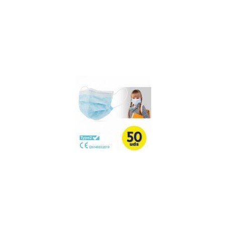 MASCARILLA AZUL INFANTILES 50 UND COLOR AZUL - 3 CAPAS - EFICACIA DE FILTRACION BACTERIANA  98%