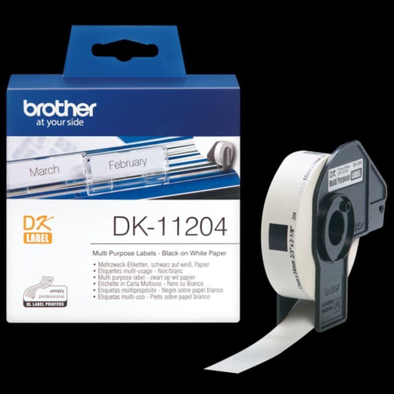 BROTHER ETIQUETAS DK11204 ETIQUETAS PRECORTADAS MULTIPROPÓSITO (PAPEL TÉRMICO). 400 ETIQUETAS BLANCAS DE 17 X 54 MM