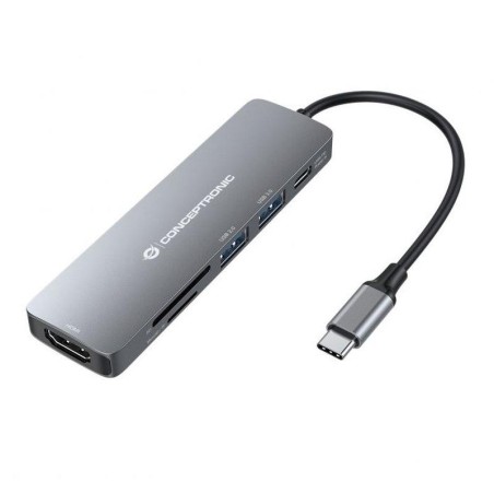 CONCEPTRONIC ADAPTADOR USB-C 6EN1 HDMI USB-C USB 3.0 LECTOR SD PD 100W + HDMI + USB 3.0 + USB 2.0 + LECTOR DE TARJETAS