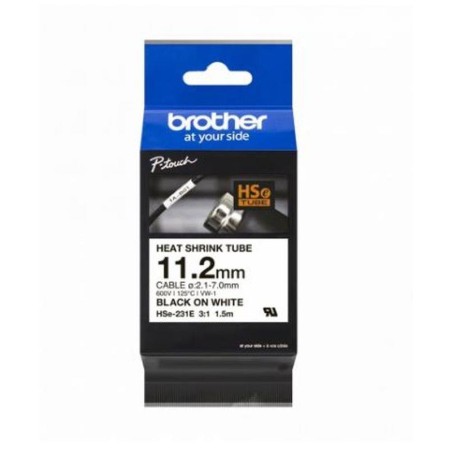 BROTHER CINTA TUBO TERMORRETRACTIL HSE231E NEGRO SOBRE BLANCO ANCHO: 11.7MM LARGO: 1.5M