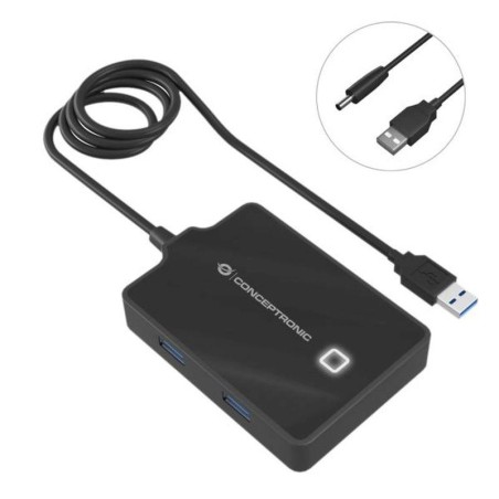 CONCEPTRONIC HUB USB 4 PUERTOS 3.0 NEGRO CON ALIMENTADOR