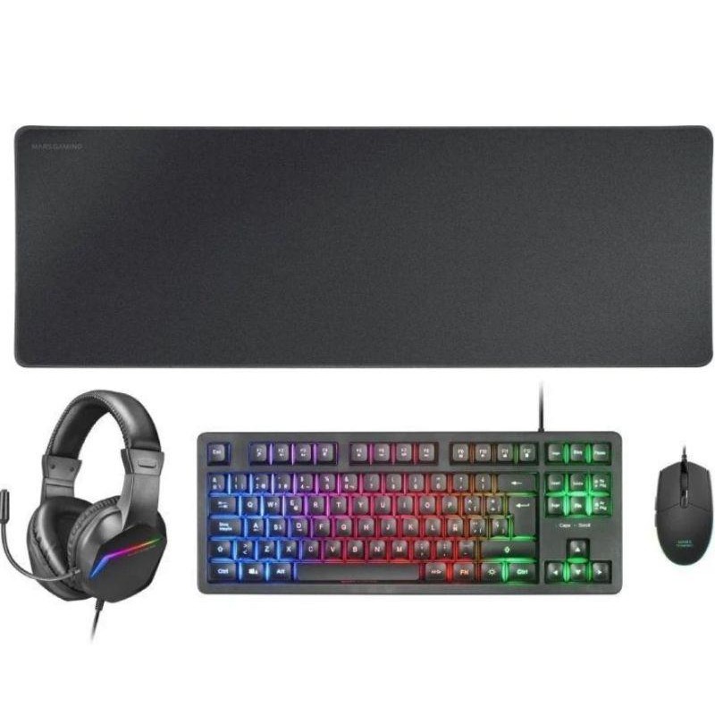 MARS GAMING TECLADO MCP-RGB3 + RATON OPTICO + ALFOMBRILLA XXL + AURICULARES