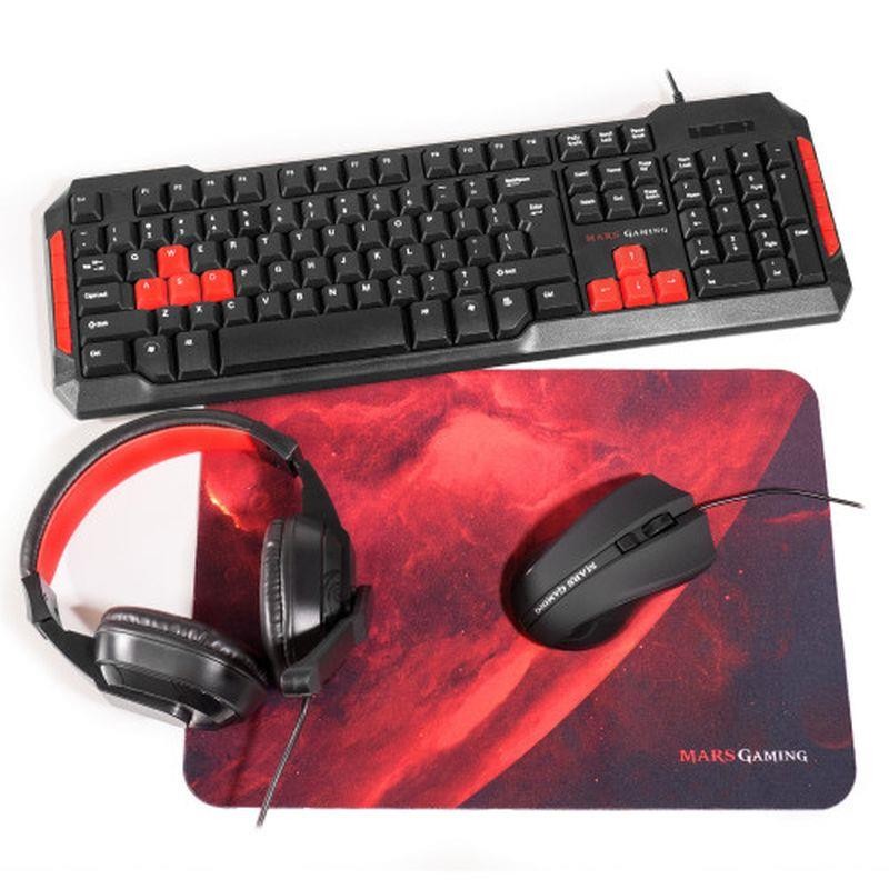 MARS GAMING PACK MRCP1 TECLADO + RATON + ALFOMBRILLA + AURICULARES CON MICROFONO