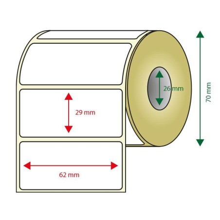 APPROX ROLLO ETIQUETAS ADHESIVAS TERMICAS 62MM X 29MM PACK 6 ROLLOS ANCHO 70mm TAMAÑO ETIQUETA 62x29mm 800u POR ROLLO