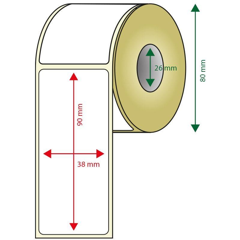 APPROX ROLLO ETIQUETAS ADHESIVAS TERMICAS 38MM X 90MM PACK 6 ROLLOS ANCHO 80mm TAMAÑO ETIQUETA 38x90mm 400u POR ROLLO