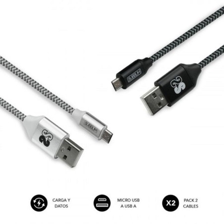 SUBBLIM PACK 2 CABLES USB A  MICRO USB (2.4A) BLACK/SILVER