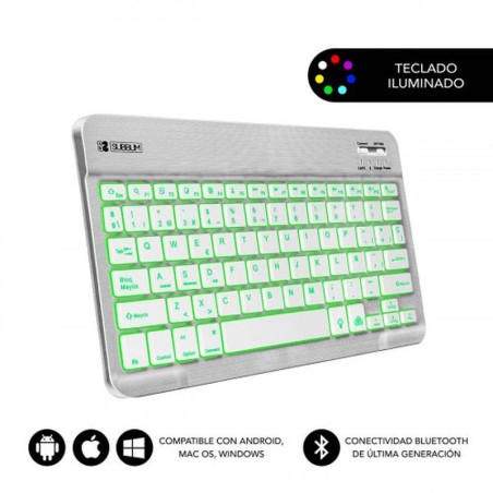 SUBBLIM TECLADO BLUETOOTH SMBL30 ILUMINADO SILVER