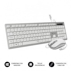 SUBBLIM TECLADO Y RATON COMBO WIRED ERGO KEYS SILENT FLAT HQ PLATA Y BLANCO