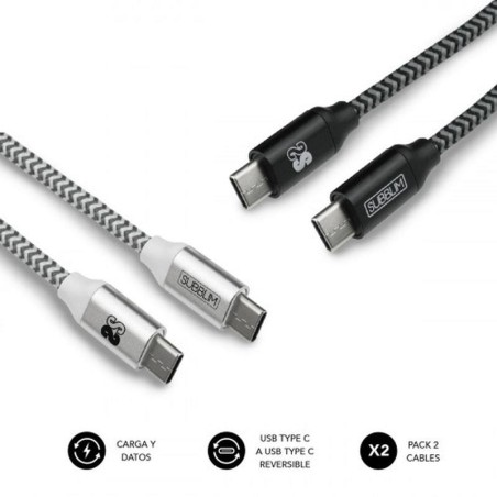 SUBBLIM PACK 2 CABLES USB-C  USB-C (3.0A) BLACK/SILVER