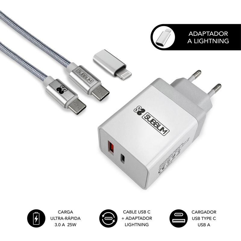 SUBBLIM CARGADOR DE PARED ULTRA RAPIDO 2X USB BLANCO