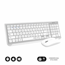 SUBBLIM TECLADO CON RATÓN BLUETOOTH + 2.4G COMBO DUAL PRESTIGE EXTENDIDO PLATA/BLANCO