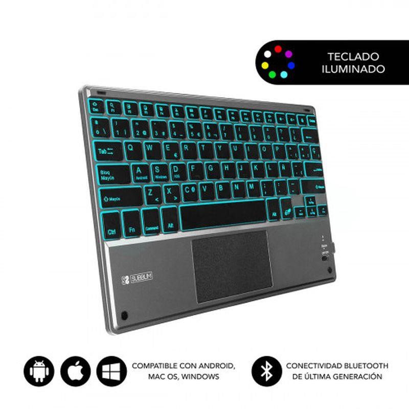 SUBBLIM TECLADO RETROILUMINADO BLUETOOTH SMART BACKLIT BT KEYBOARD TOUCHPAD GREY