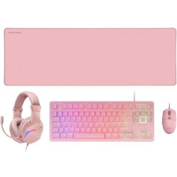 MARS GAMING TECLADO MCP-RGB3P + RATON OPTICO + ALFOMBRILLA XXL + AURICULARES ROSA