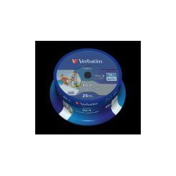 VERBATIM BD-R SL DATALIFE, 25GB, 6X, 25 PACK SPINDLE, WIDE INKJET PRINTABLE