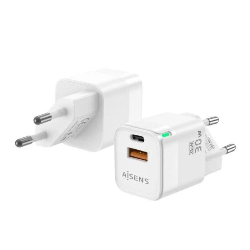 AISENS CARGADOR PARED ASCH-30W2P004-W/ 30W/ 1XUSB/ 1xUSB-C /BLANCO